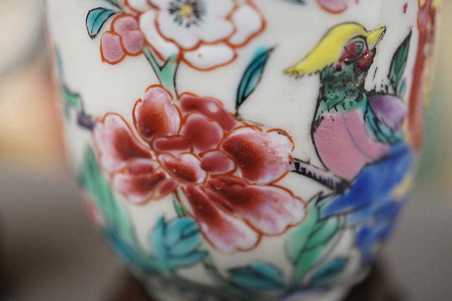 A near pair of Chinese famille rose ‘double pheasant’ coffee cups, early Qianlong period